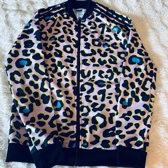 adidas Jackets & Blazers - adidas Leopard Print Bomber Jacket - Pink and Blue
